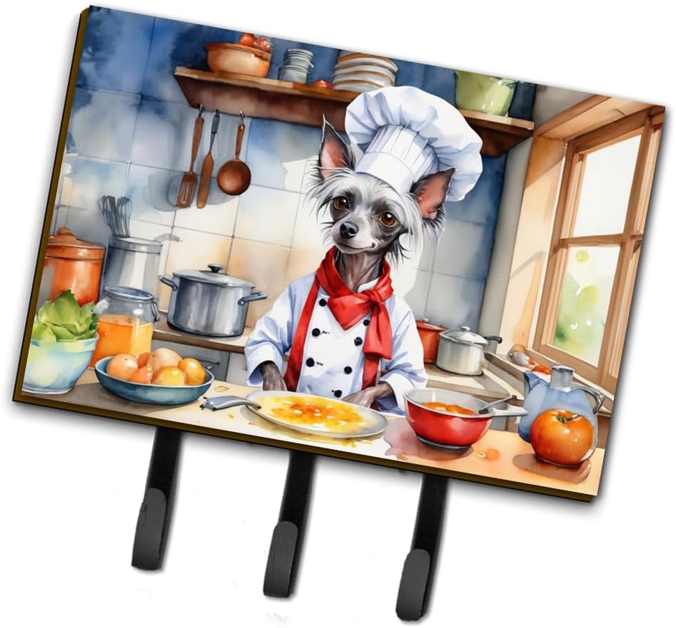 9 x 6 in. Chinese Crested The Chef Leash or Key Holder