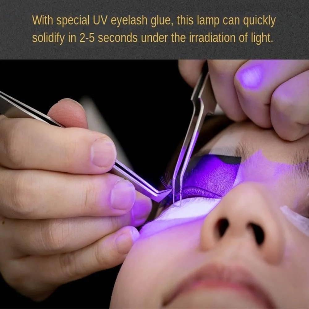UV-Licht für lichthärtenden UV-Wimpernverlängerungskleber, UV-LED-Wimpernverlängerungslicht + Augenklappe + Schutzbrille + Fußschalter,Einstellbare Punktgröße,10 W flexibler Schwanenhals,Black