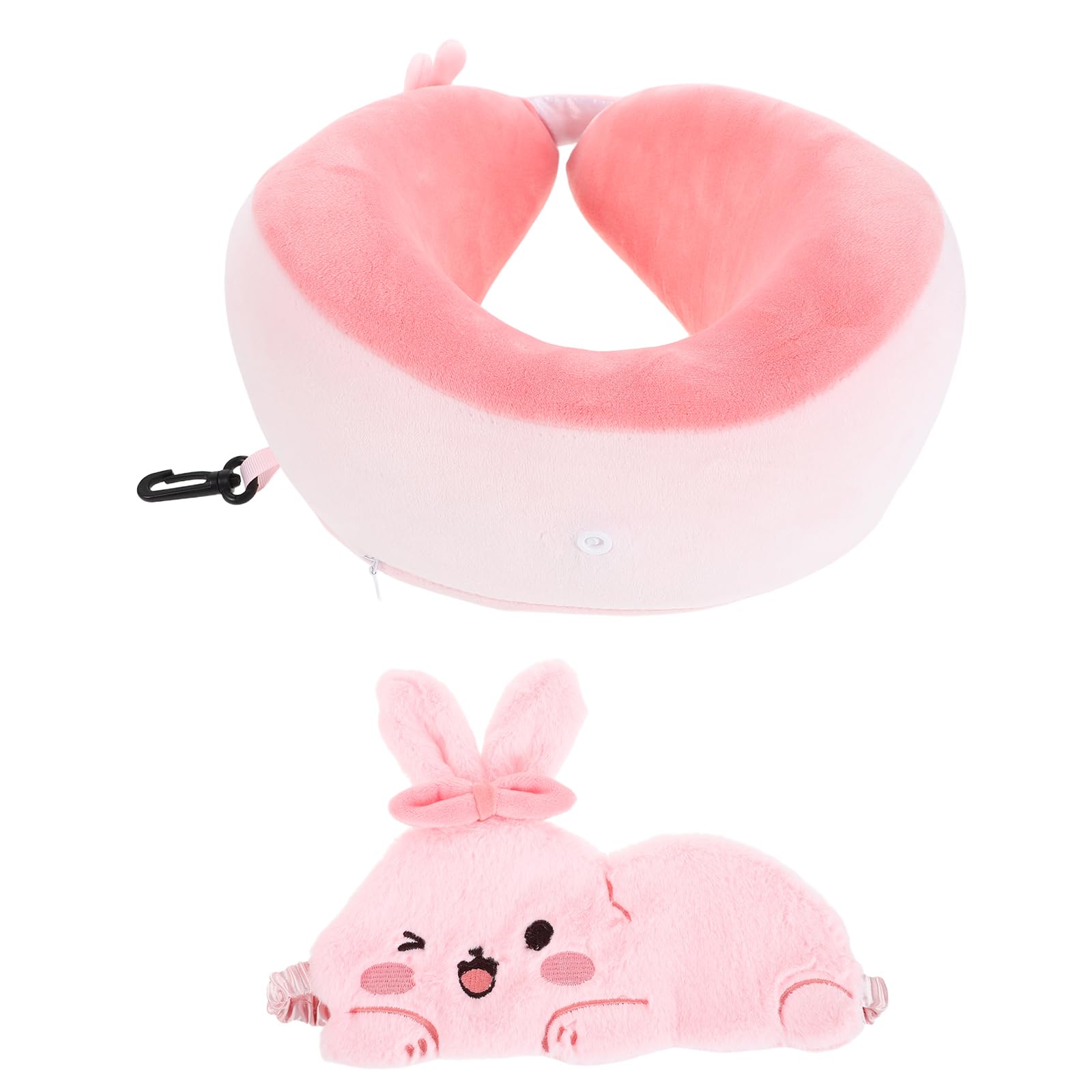 Oreiller cervical forme U avec masque yeux lapin pour voyage soutien cou portable