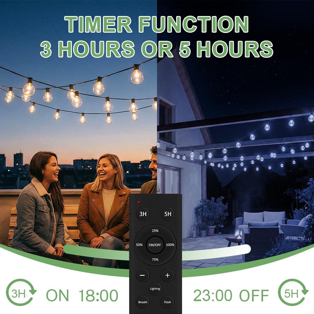 Guirlande Lumineuse Exterieure LED 45M Guirlande Guinguette Exterieur avec Télécommande 4 Modes Dimmable Imperméable Guirlande Lumières Extérieur Terrasse Mariage Pergola Balcon Déco