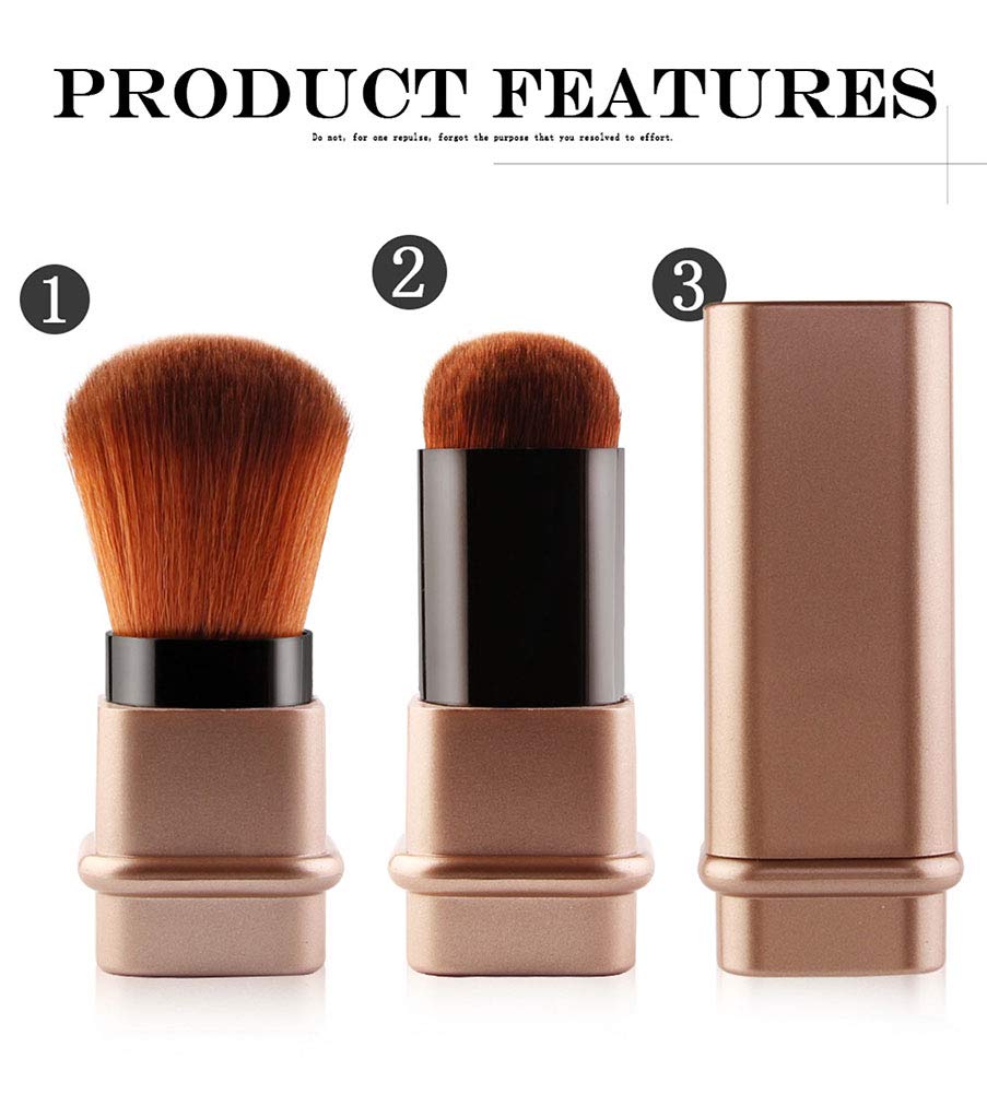 Pennello Kabuki retrattile, Pennello fard per applicare la cipria in movimento, Blush brush (d'oro)