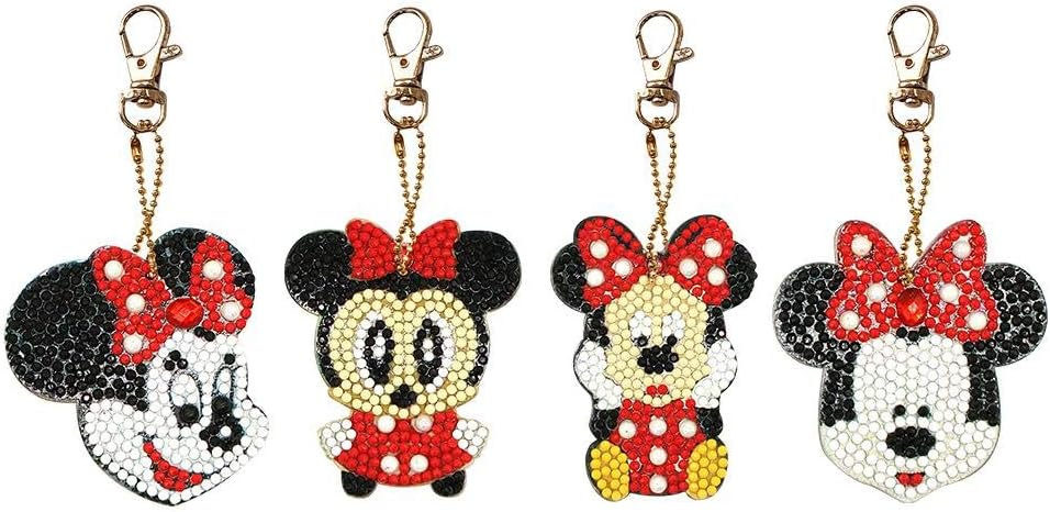 Newzeroin 4pcs DIY Full Drill Special Shaped Diamond Painting Mouse Keychains Jewelry