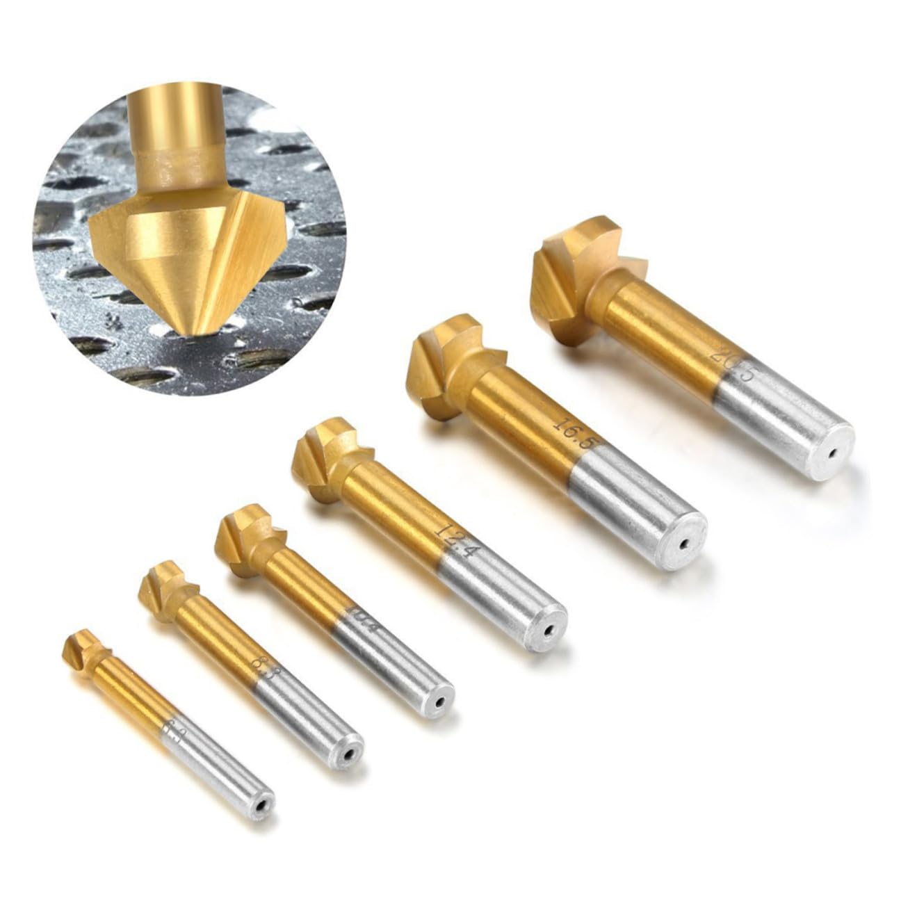 Set de 6 Fraises à Fraiser en Titane 90° pour Pvc et Plastique, Outil D'ébavurage et Chanfreinage Professionnel 6mm à 19mm pour Travaux Précis