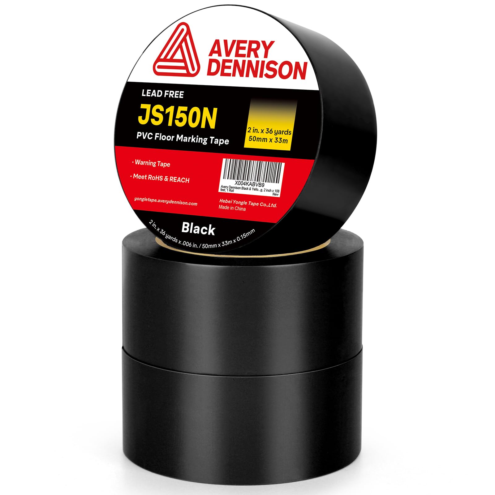 Avery Dennison Floor Marking Tape, 2 Inch x 108 Ft Black Caution Tape, 3 Rolls Heavy Duty Safety Warning Tape, High Adhesion for Indoor/Outdoor |