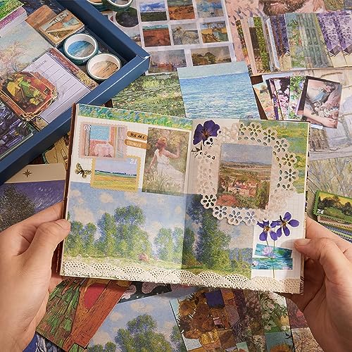 Image of Scrapbooking Supplies Kit Plus 480Pcs, Vintage Van Gogh Oil Painting Aesthetic Scrapbook Kit for Bullet Junk Journal, DIY Journaling Supplies, Stationery, A5 Grid Notebook, Craft Gift Kid Girl