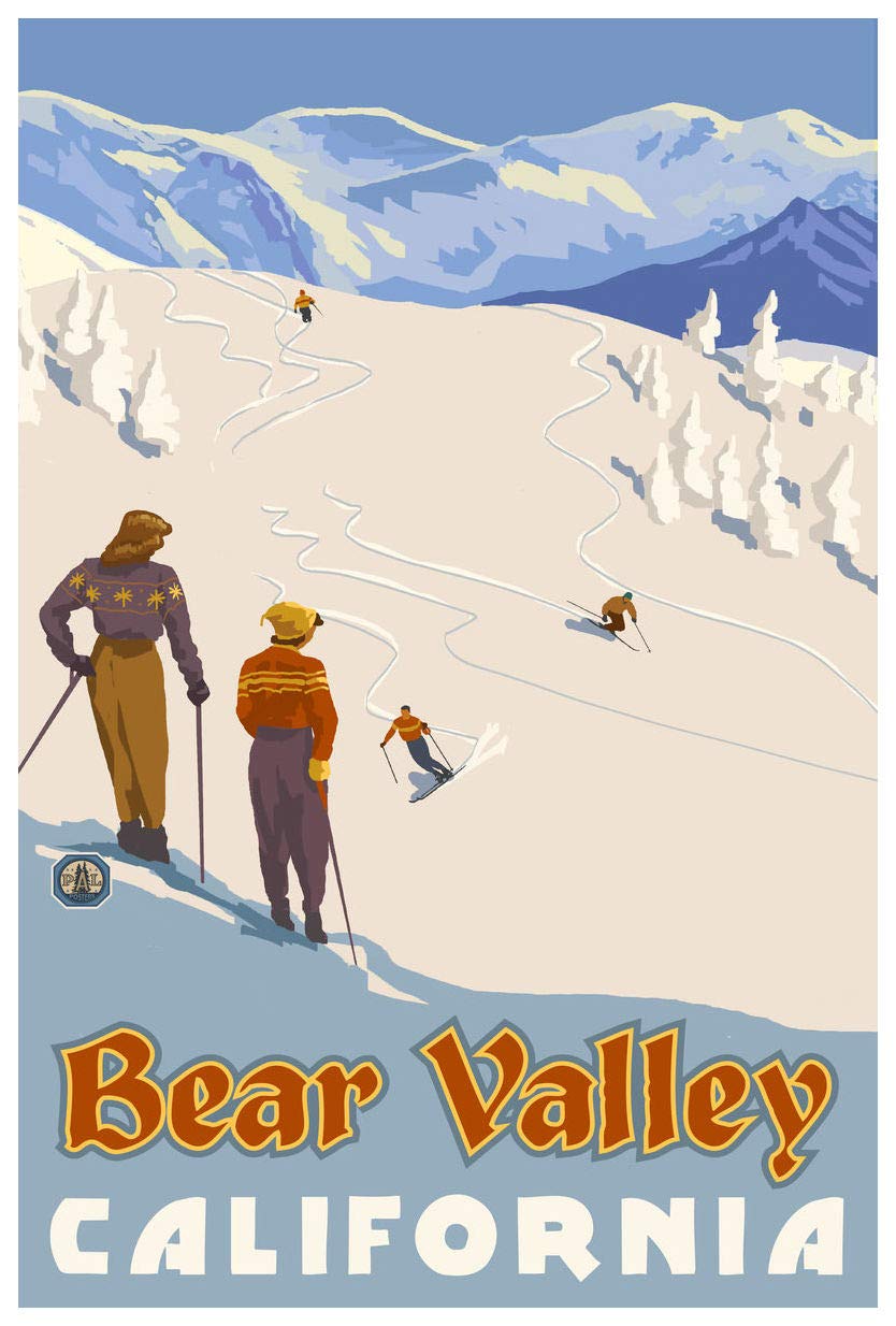 Bear Valley California Mountain Skier Slopes Giclee Art Print Poster from Travel Artwork by Artist Paul A. Lanquist 12" x 18"