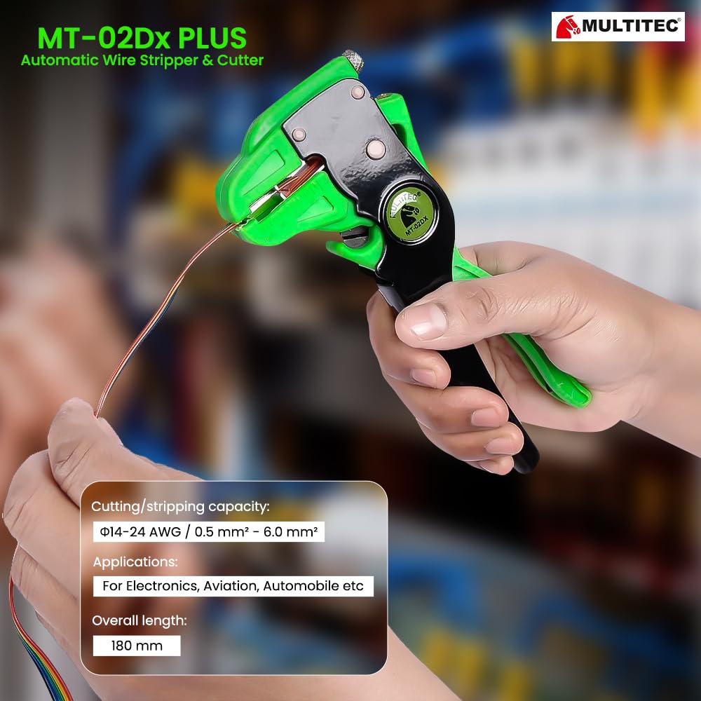 MULTITEC MT-02 Dx Plus Automatic Wire Stripper & Cutter | 2-in-1 Electrician Tool for Copper Wires, Cables & Cords | Adjustable, One-Handed Use with Anti-Slip Grip 3