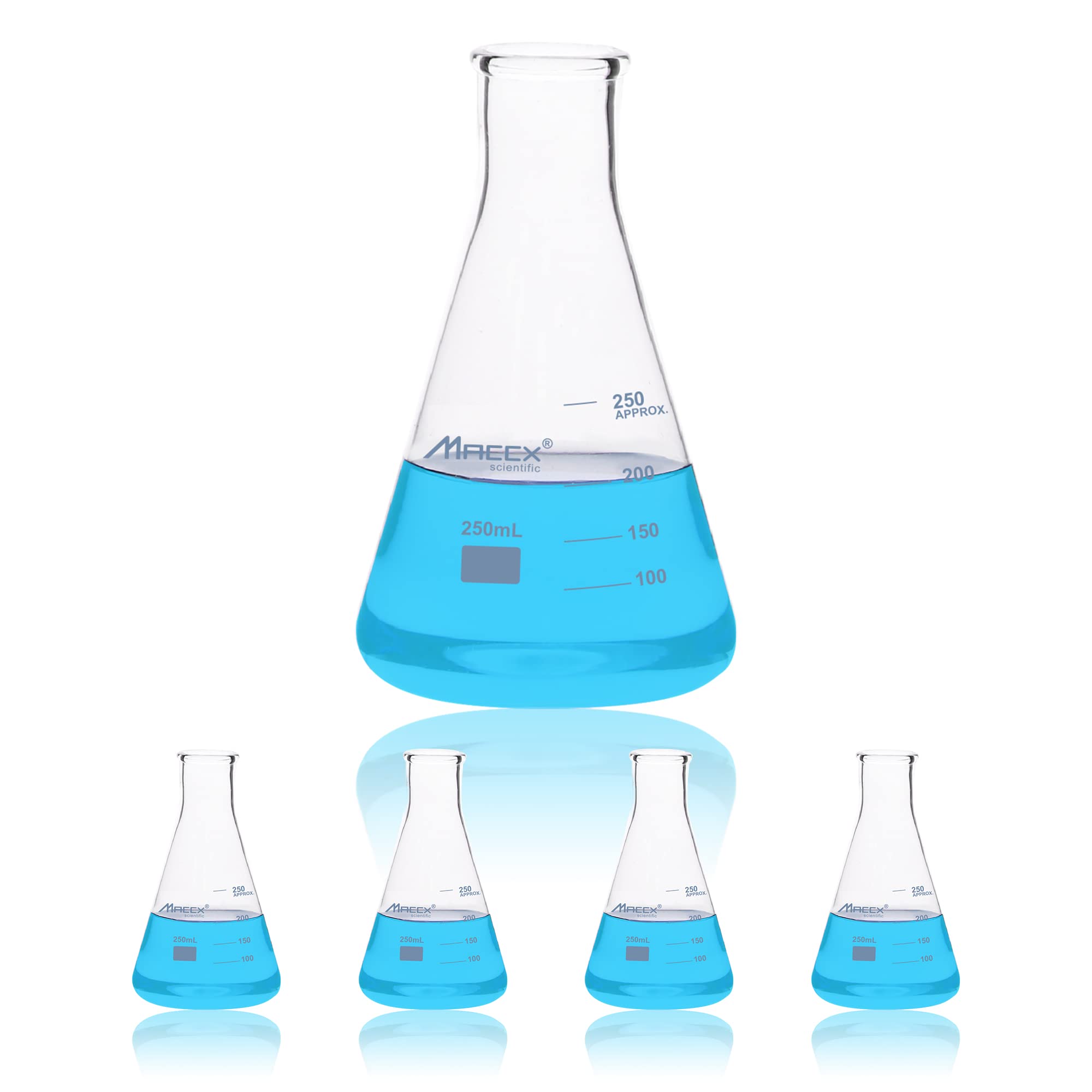 Erlenmeyer EFN250-004 Lot de 4 flasques en verre borosilicate 3,3 avec graduation imprimée 250 ml