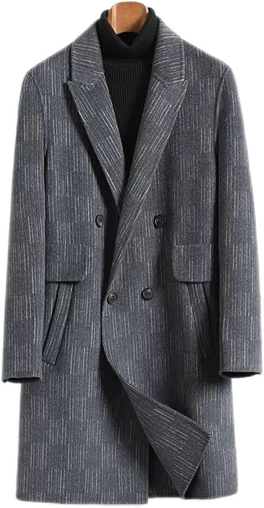 [オーイーケービーダブリュー] 秋冬両面ツイードコートメンズミディアム丈パラグラフツイードダブルブレストトレンチコート