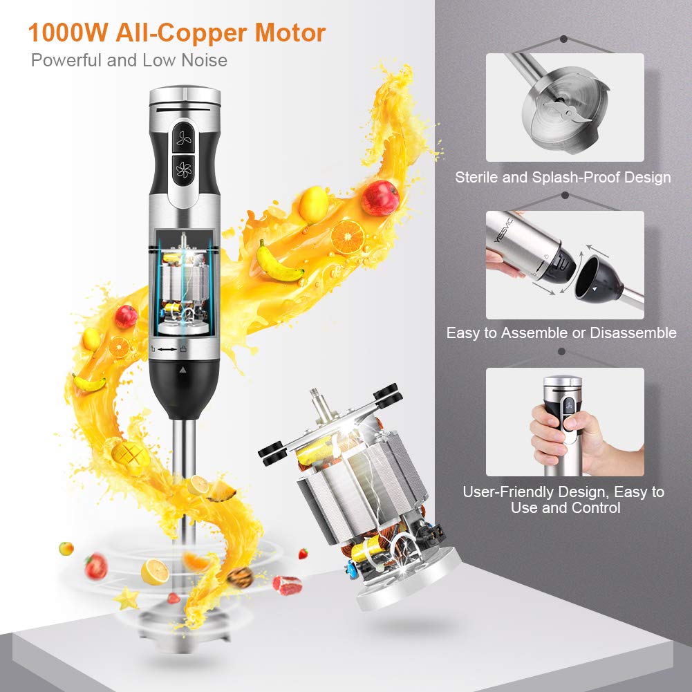 YISSVIC Hand Blender 1000W 4 In 1 Immersion Blender 9 Speed Stick