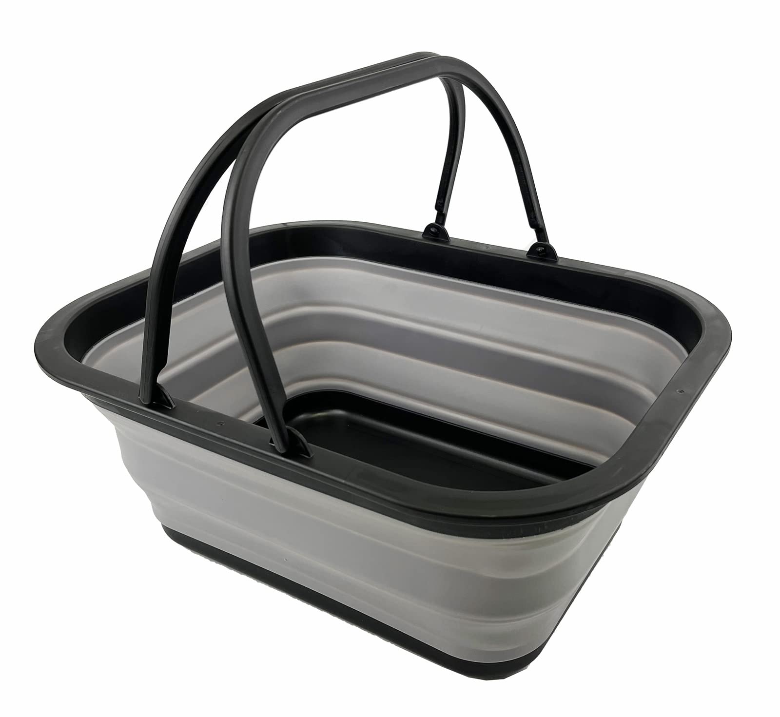 SAMMART 15L Collapsible Basket with Handle - Portable Outdoor Picnic Basket/Crater - Foldable Shopping Bag - Space Saving Storage Container (Black/Alloy Grey)