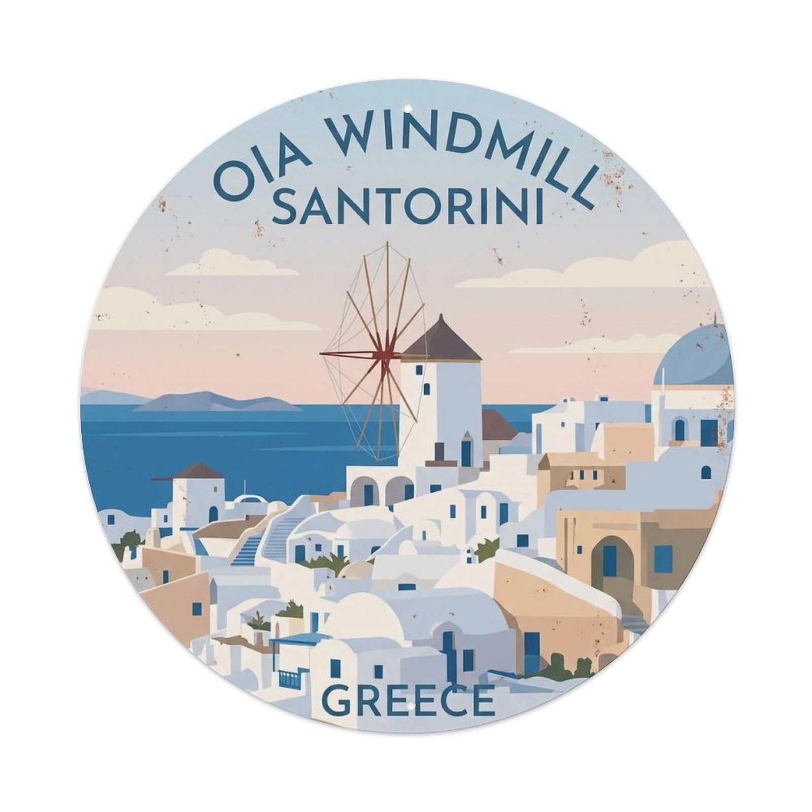 Vintage Travel Oia Santorini Windmill 1 Metal Tin Sign