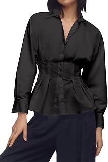 Dsewpaur Women Striped Button Pleated Shirts Short Sleeve Summer Casual Peplum Blouse Price In India
