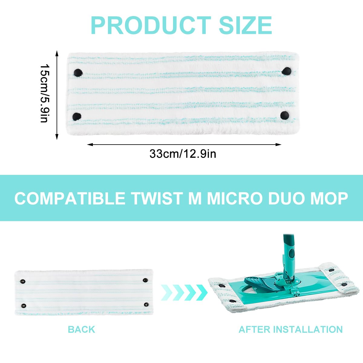 Leifheit Clean Twist M Micro Duo Zestaw 2 pokrowców na mopa podłogowego, 33 x 15 cm, akcesoria zastępcze do mopa podłogowego Leifheit, do silnego odkażania, wszystkie