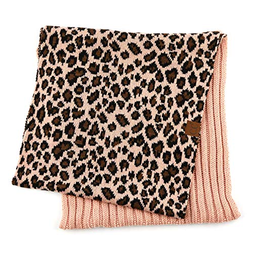 C.C Exclusives Solid Color Ribbed Infinity Scarf with Leopard Pattern Cuff (SF-80) (Indipink)2