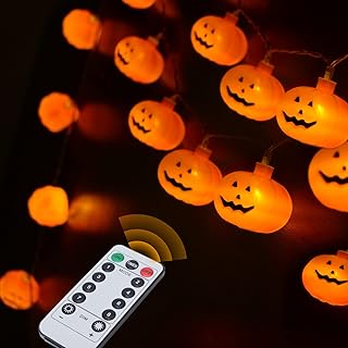 Halloween Pumpkin String Lights, 13.5FT 40LEDs Pumpkin Indoor Lights Halloween Party Lights for Halloween Outdoor Decoration, USB Powered 8 Lights Modes Steady/Flickering Lights Remote Control Warm Lights