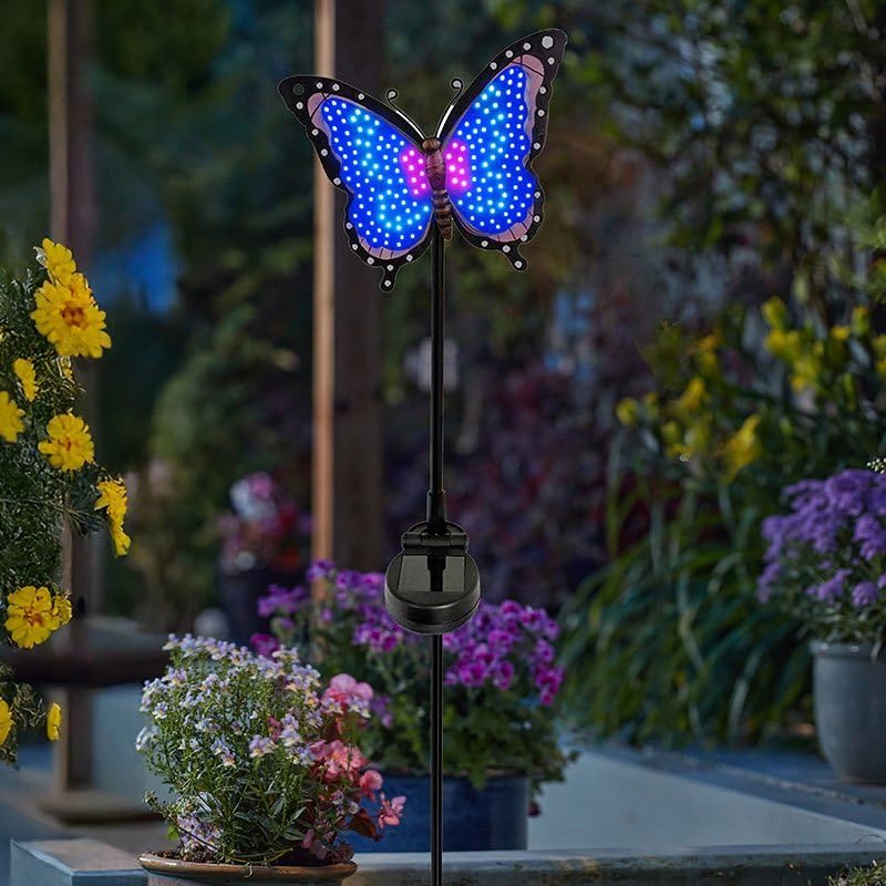 Garden Mile Freestanding Solar Butterfly Garden Stake Light - 76cm Waterproof Animated LED Lamp Outdoor Decor - Colour Changing Lights for Pathway, Flower Bed Decor & Butterfly Gifts for Women