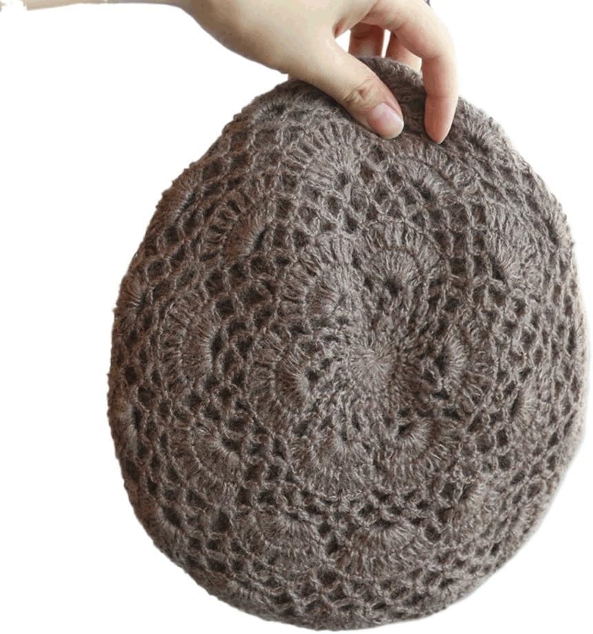 JSEIAJB Women Cotton Beret Hat Handmade Knit Cutout Floral Cap Color Optional(E)