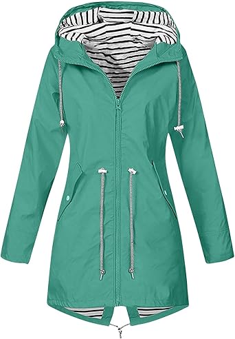 OIOLOYJM Yellow Rain Jacket Womens Waterproof with Hood Light Weight Jackets for Women Casual Fall Winter Plus Size Raincoat