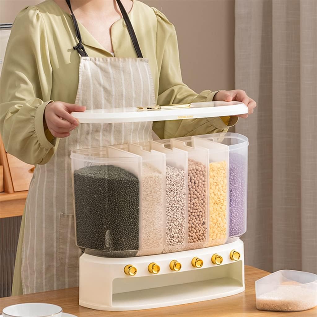 Candy Dispenser Machine Rice 6 Grid 6-Grid Kitchen Food With Button Wall Mount Bucket For