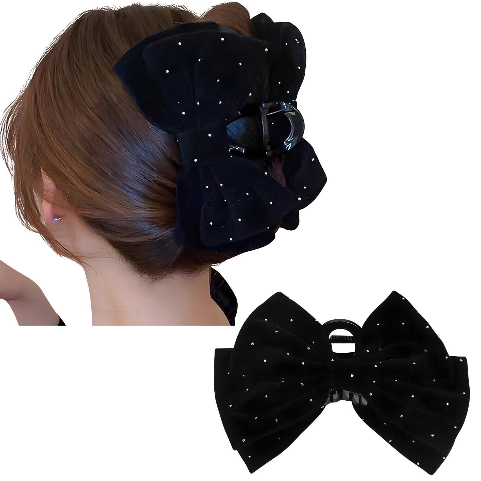 Amazon.co.jp: 【Lucigrey】ヘアクリップ 大きめ リボン ベロア 黒
