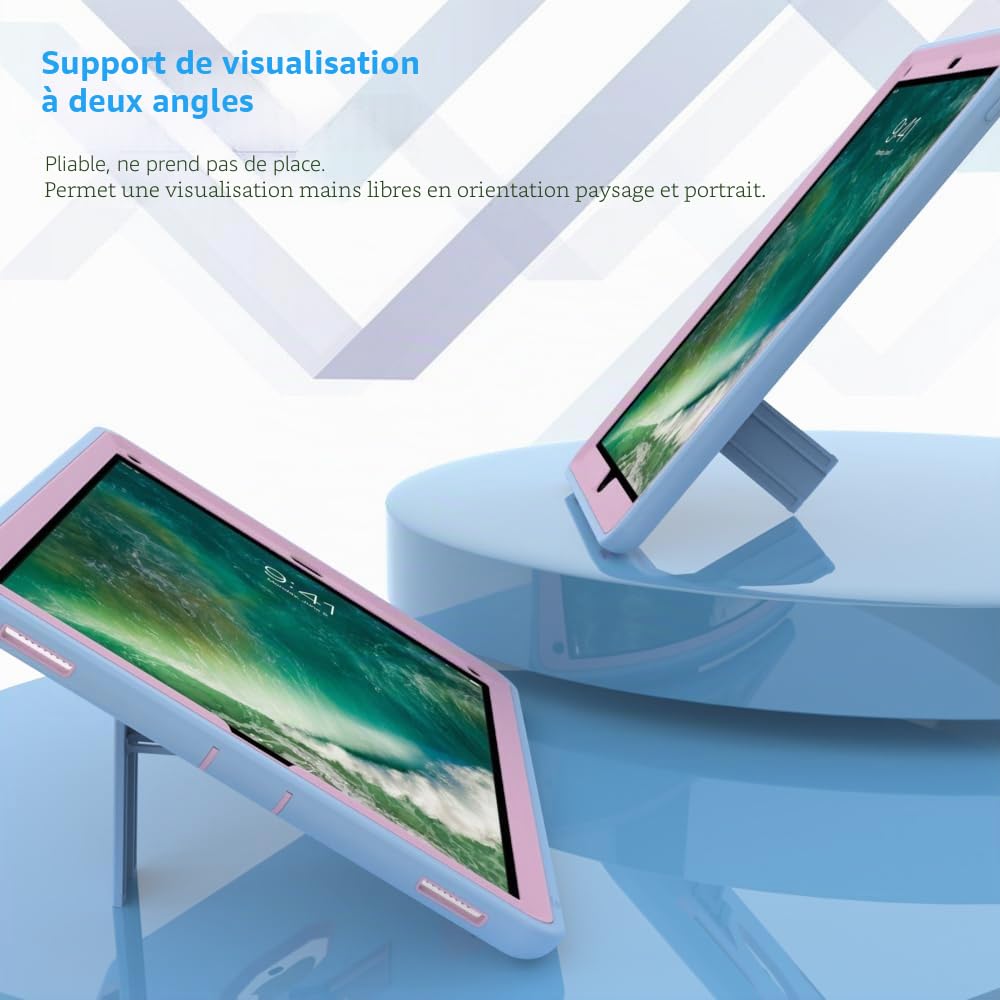 Coque pour iPad Pro 12.9 2017/2015 (Ancien modèle, 1ère et 2ème génération), Coque de Protection Robuste Puxicu pour iPad Pro 12,9" (modèle : A1584 A1652 A1670 A1671), Bleu et Rose
