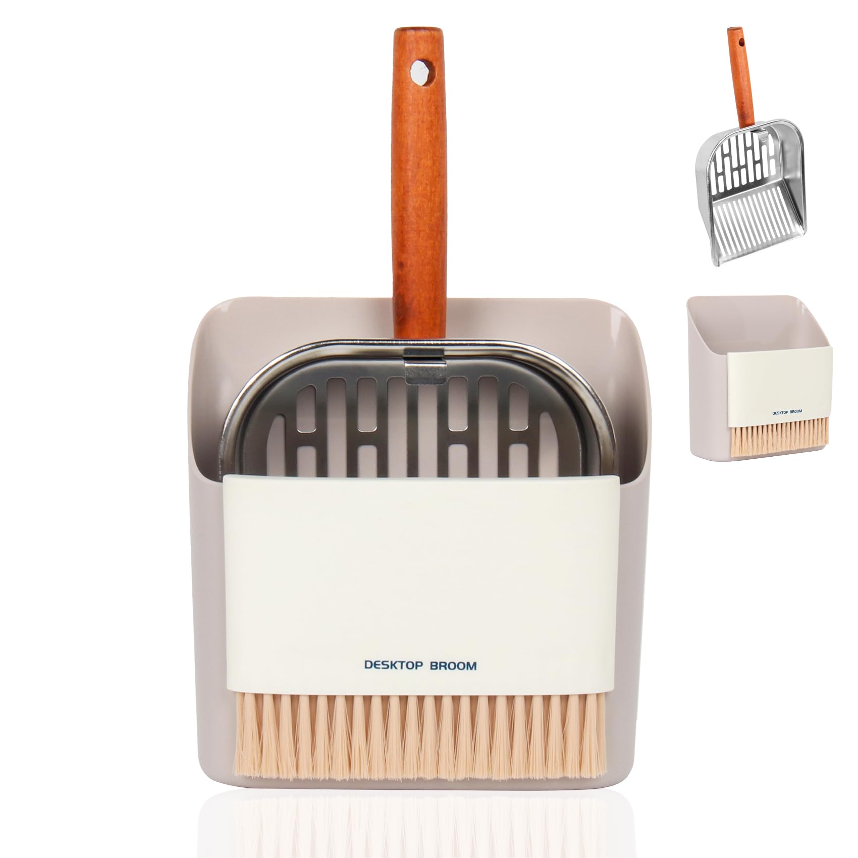 Stainless Steel Cat Litter Scoop with Holder, Kitty Poop Scooper Stand for Litter Box, Fast Sifting Non-Stick Cat Poop Scooper with Coarse and Fine Grids for All Litter Pan, Gray