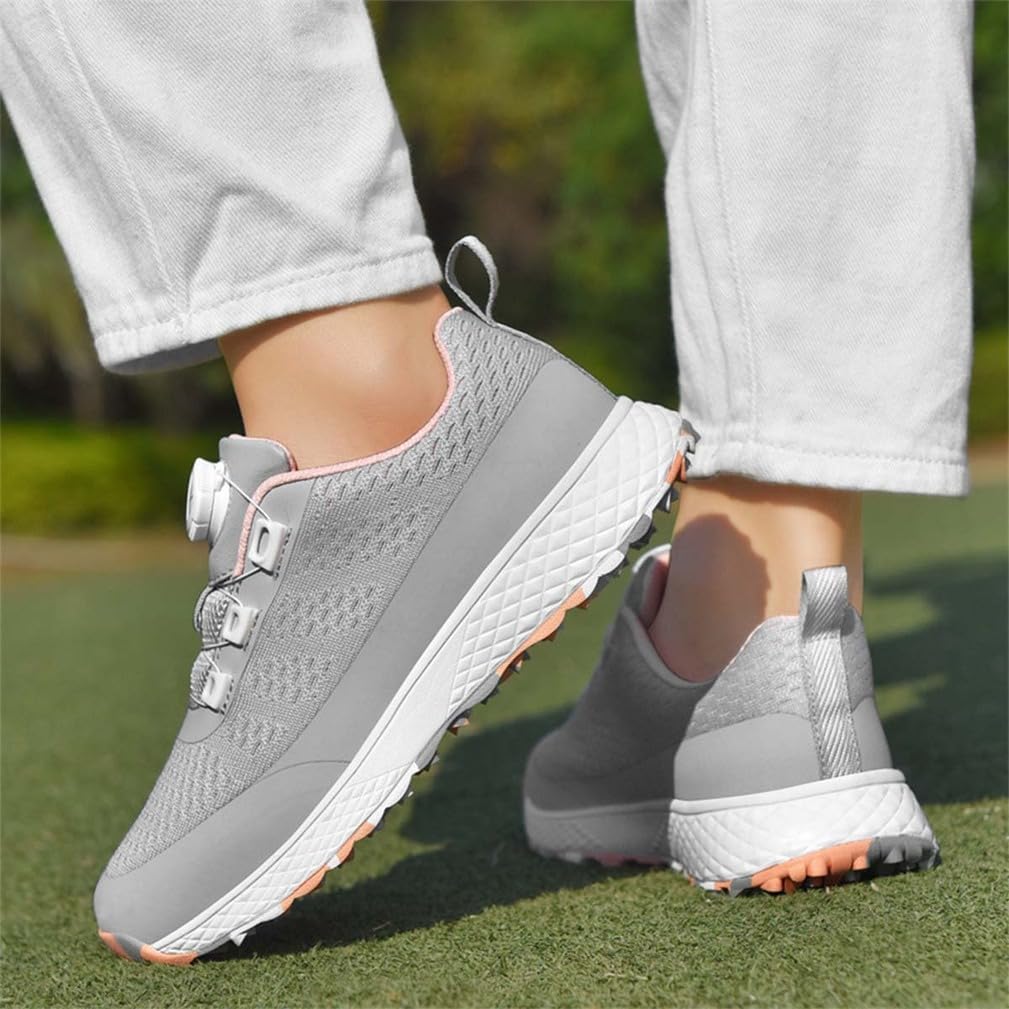 SDEQA Chaussures de Golf pour Femmes, sans Crampons, à Bouton Rotatif, pour golfeuses Professionnelles, antidérapantes et légères