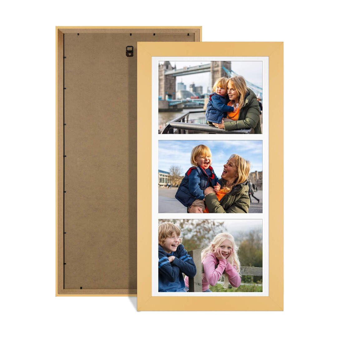 Procut Global 16X8 Mustard Yellow Photo Frames For Multiple Pictures with White Mount-Modern Collage Frame with 3 Apertures (3x) 7X5-Engineered Wood with Shatterproof Perspex โ image 1