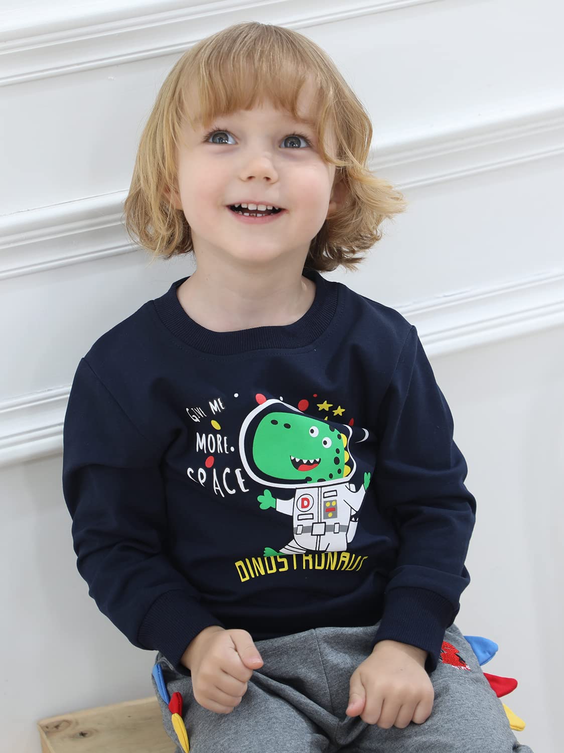 Volunboy Ragazzo dinosauro costume completo, felpa bambino + pantaloni da jogging 2 pezzi