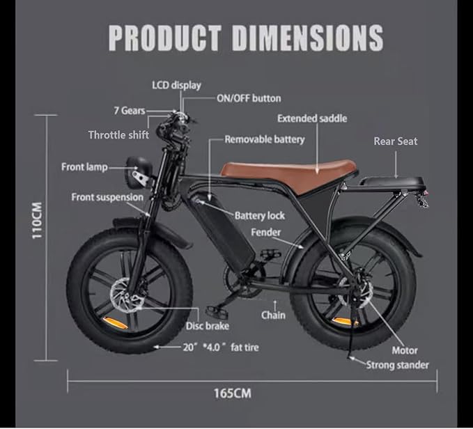 20” Electric Bike, 20 Inch E Bike, Hybrid Bike 48V 15AH Battery