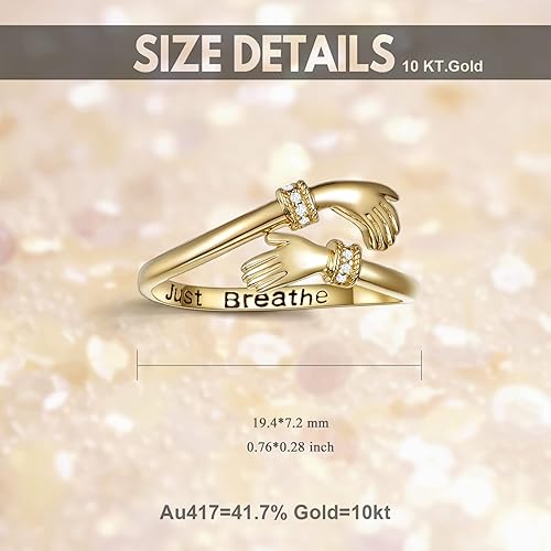 Vista 5 de KECHO Anillo de abrazo de oro para mujer, de oro amarillo, ajustable, joyería para Navidad, cumpleaños, aniversario, San Valentín, regalos