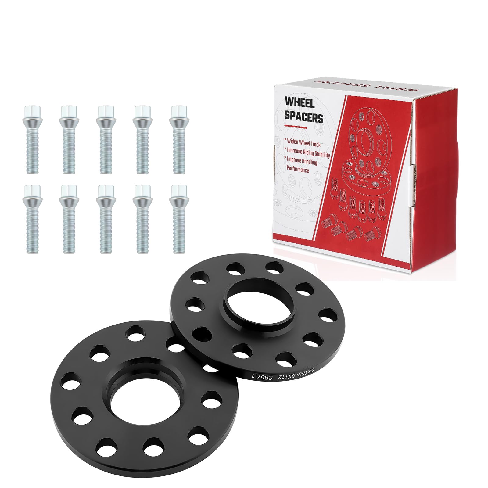Spurverbreiterung 2 Stück 10mm Distanzscheiben Set LK: 5x100+5x112mm NLB:57.1 mit 10 Stück Radschrauben M14x1.5x50mm Spurverbreiterungen Kompatibel mit VW Golf GTI Polo