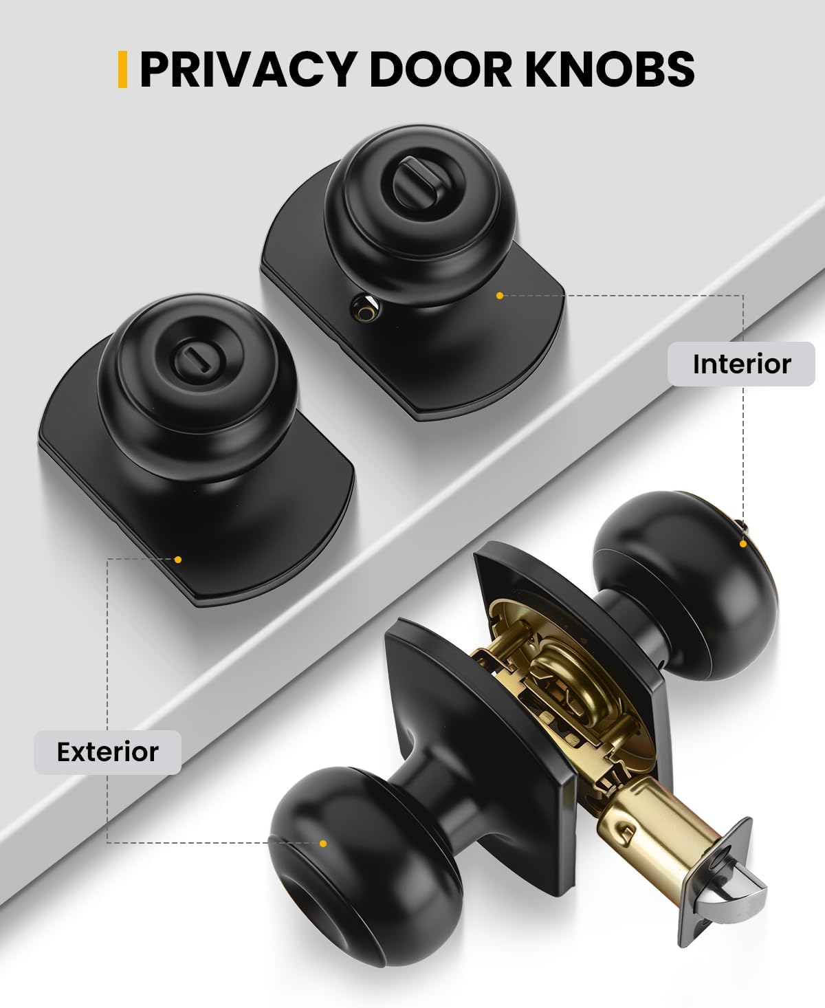 Goldenwarm Matte Black Door Knobs Interior, Bedroom Door Knob with Lock Bathroom, Black Interior Door Knobs 6 Pack