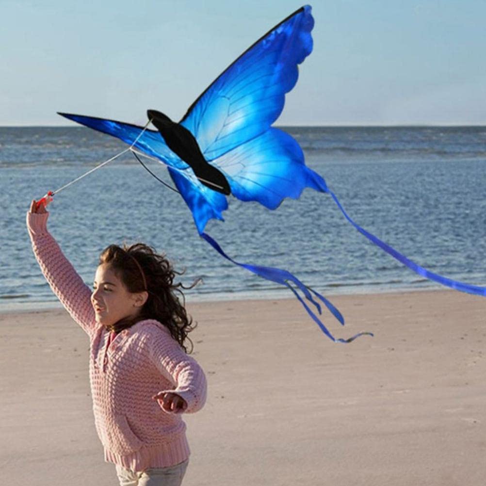 Cerf-Volant Papillon Bleu pour Enfants et Adultes, Beaux Cerfs-Volants Animaux pour S'amuser en Plein Air dans Les Parcs et Les Plages, 133 X 70 Cm, Tissu Léger