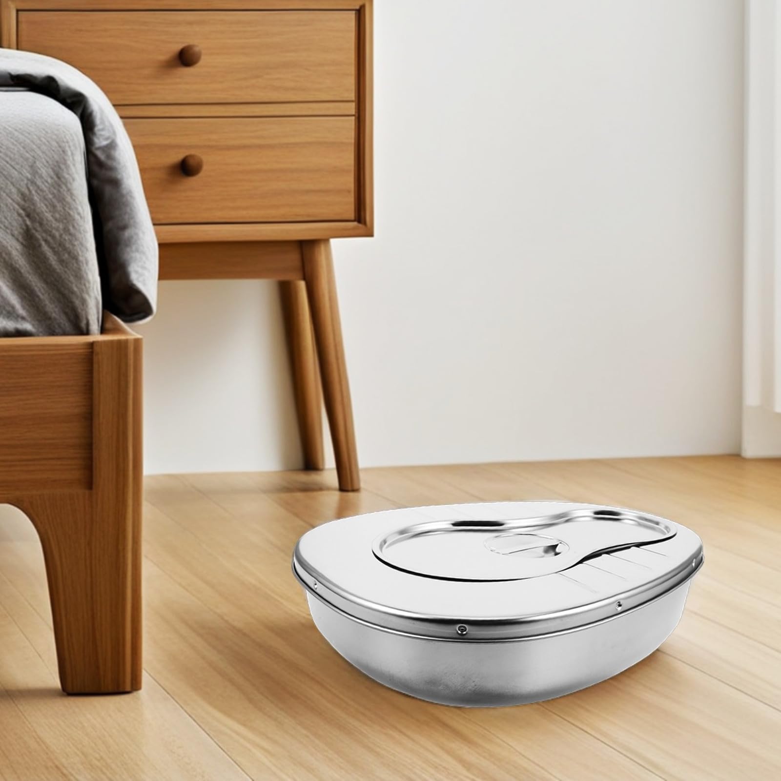 POPETPOP Orinal de Acero Inoxidable para Ancianos con Tapa, Gran Capacidad, Cómodo para Mujeres Mayores, Adecuado para Uso en Casa y Residencias de Ancianos