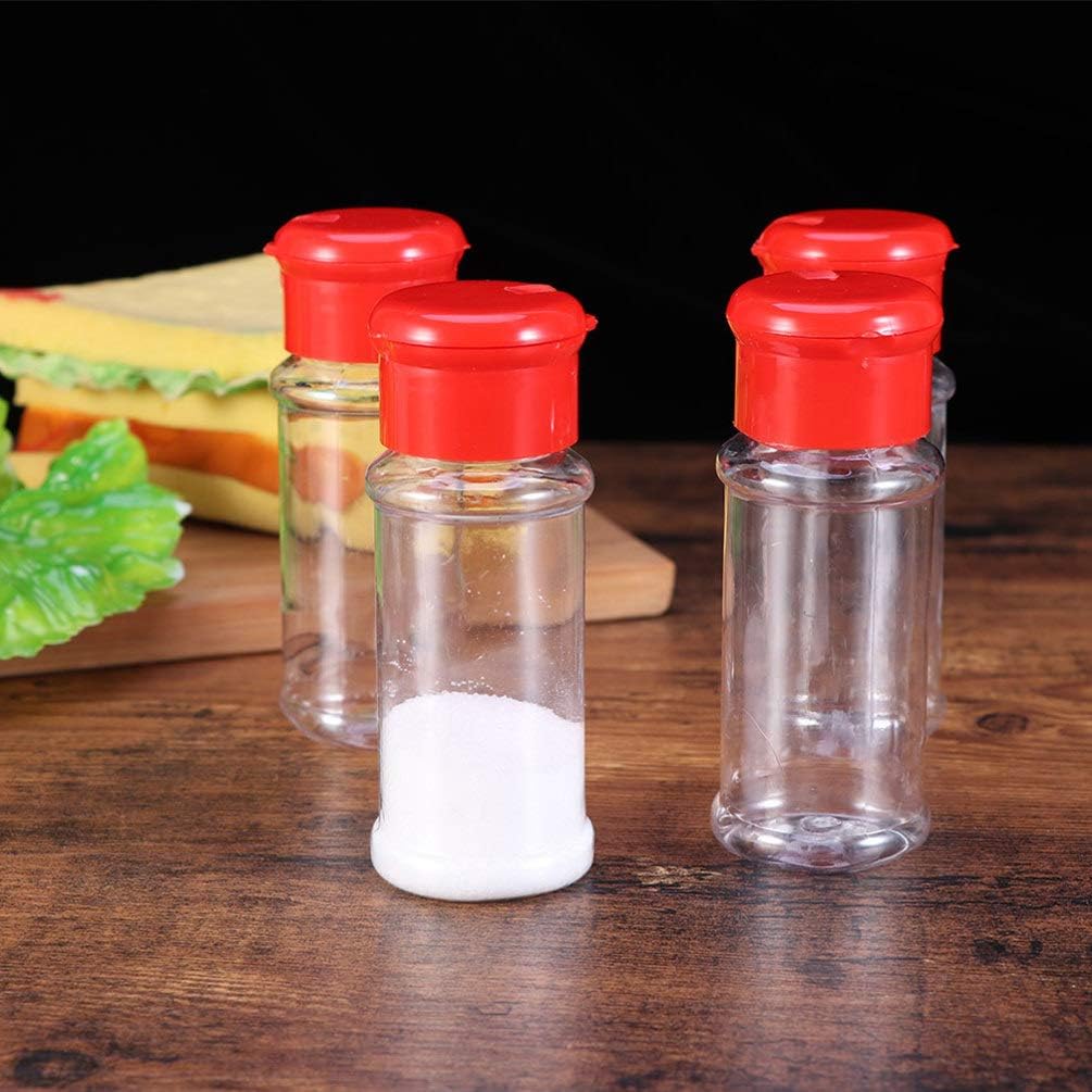 Luxshiny 30pcs Plastic Seasoning Bottles Spice Dispenser for Salt Pepper Sugar Red for Kitchen and Barbecue Easy to Clean Removable Lid Space-saving Storage