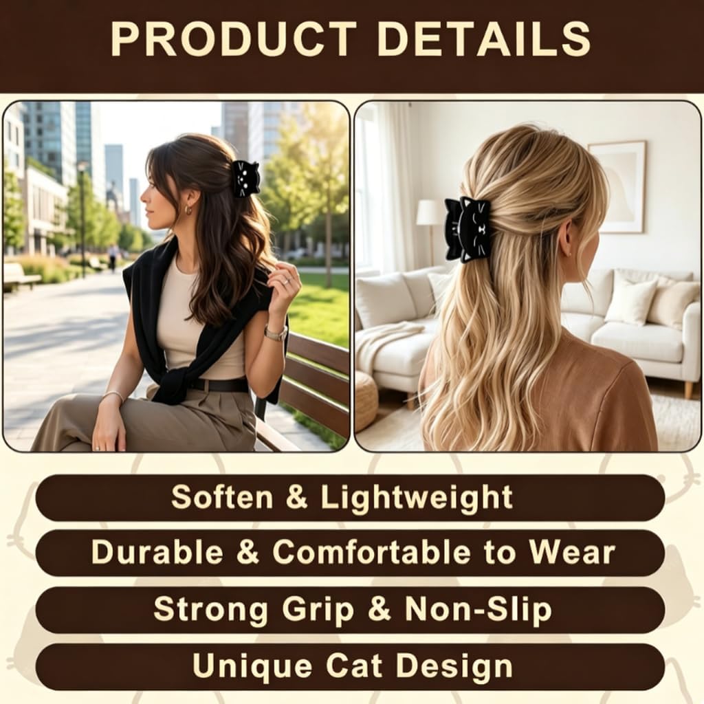 2 Pcs Cat Hair Clips Set, Animal Hair Clips, Cute Hair Clips for Women with Cat Claw Design, Claw Clips for Hair and Bangs, Pretty Hair Accessories for Daily Styling