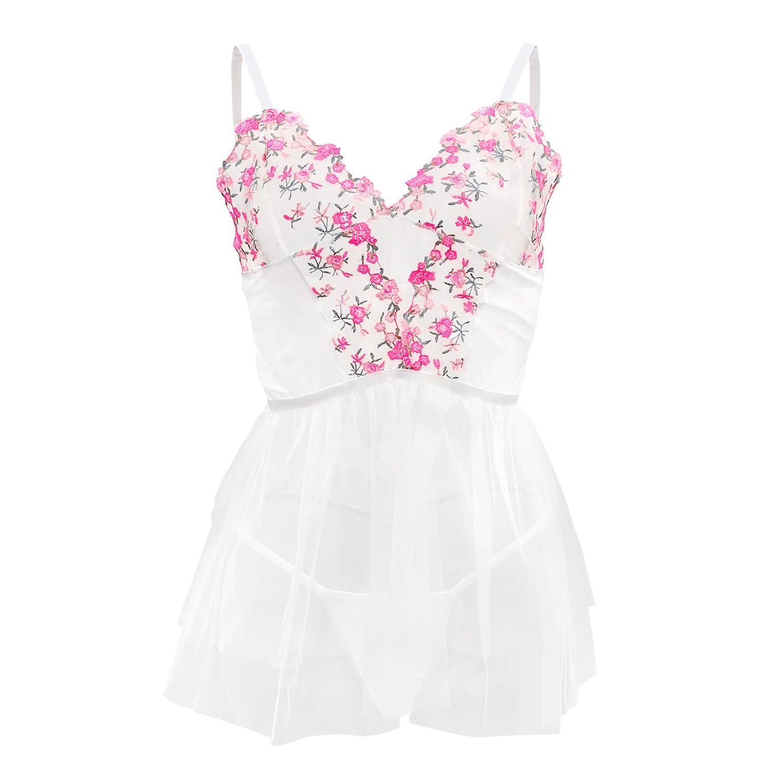 HOTSOWomen Lingerie Lace Babydoll Strap Chemise Teddy Sleepwear, Ladies Transparent Deep V Sexy Nightdress Negligees, Sheer Mesh Nightwear Mini Dress, S-3XL