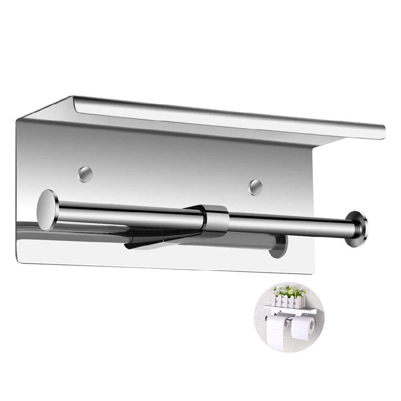 XYNSNDB Portarotolo Doppio per Carta igienica con ripiano a Parete Portarotolo in Acciaio Inossidabile SUS 304 Accessori da Bagno lucidati a Specchio per Cucina Camera da Letto Bagno Viti Incluse