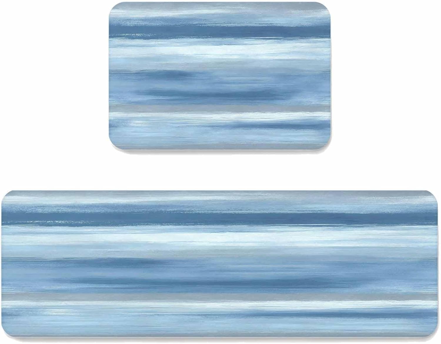 Light Blue Grey Abstract Kitchen Mats Set of 2 Mottled Oil Painting Texture Modern Non Slip Mat Washable Floor Rug for Kitchen Sink Floor Laundry, 15.7"x23.6"+15.7"x47.2"