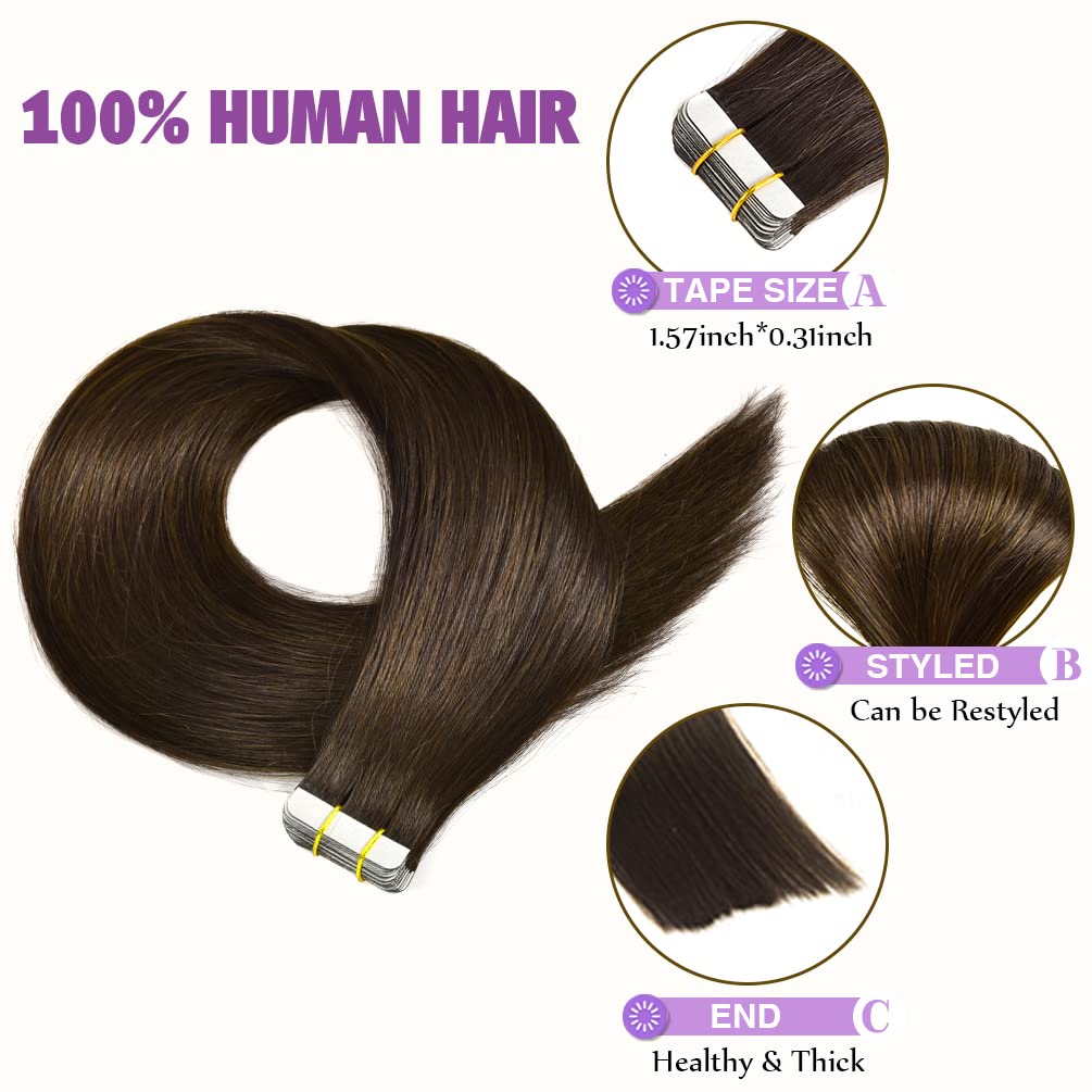 Amazon.com : Tape in Hair Extensions Human Hair, 20pcs 22  display picture 1