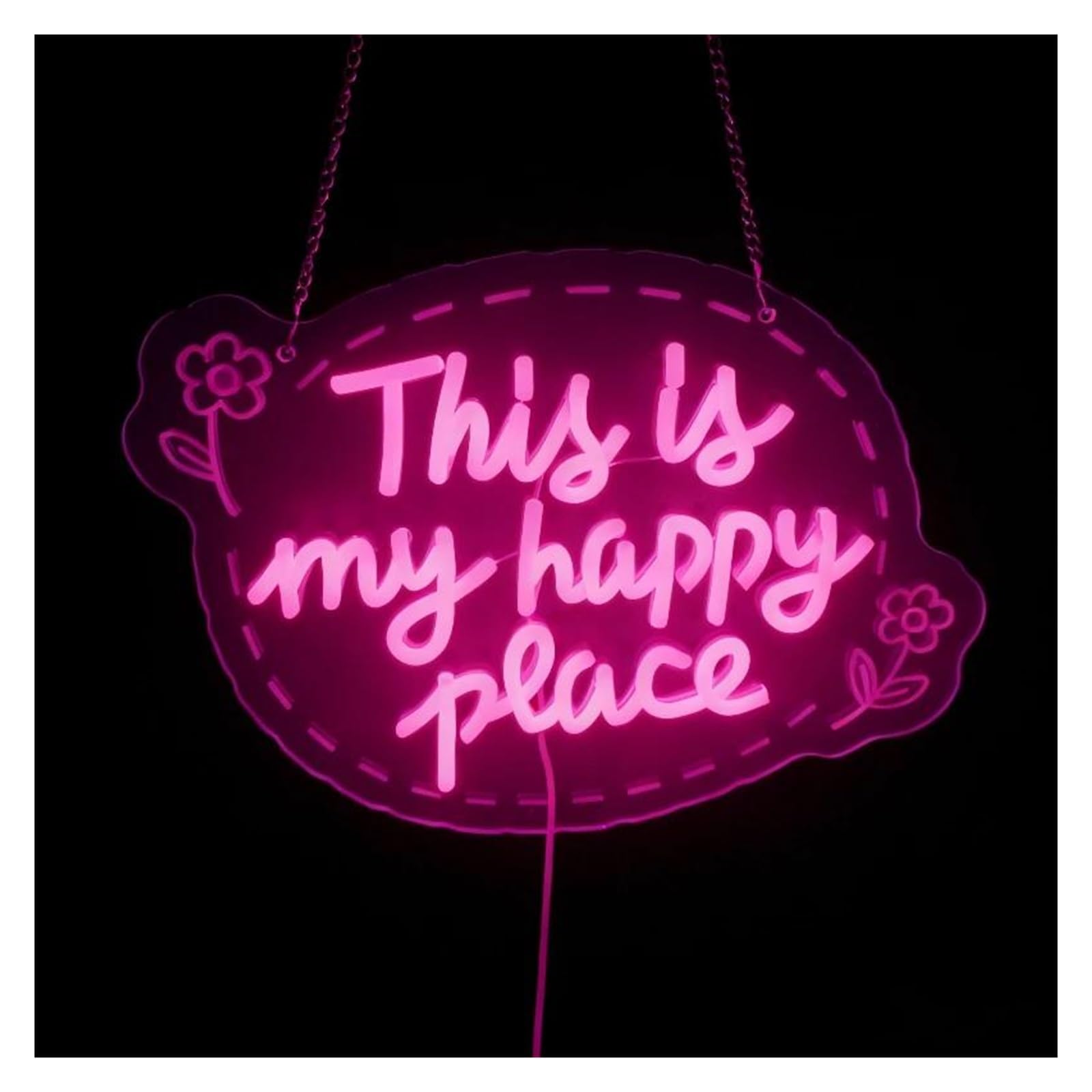 RONGCH Hanging Art Signs This is My Happy Place Neon Sign for Party Bedroom Living Room Cinema Man Cave Wall Decor USB Dimmable 35.6x25.8cm