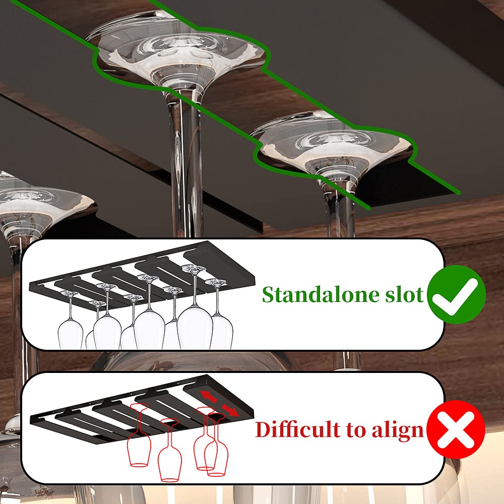 Wine Glass Rack - Under Cabinet Stemware Rack, Wine Glass Holder Glasses Storage Hanger Stainless Steel Material for Kitchen,Bar,Restaurant,Screw Install, Black