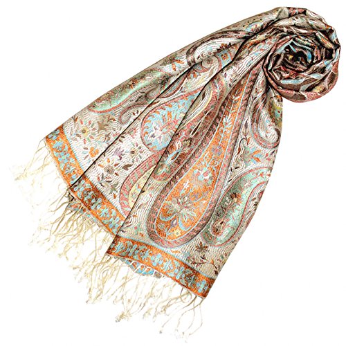 Lorenzo Cana Pashmina Schal Schaltuch jacquard gewebt 100% Seide 70 x 190 cm Paisley Muster Seidenschal Seidentuch Seidenpashmina harmonische Farben 78010