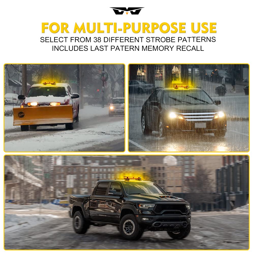 80 LED Roof Top Amber Strobe Light Bar Emergency Warning Flashing Safety Hazard Double Side Traffic Advisor Lights Magnetic Mount For Plow/Tow Trucks Construction Vehicles Snow Pickup - View #6
