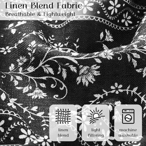 Image of Yinhua Boho Swag Valance Curtains Vintage Linen Valances for Windows Light Filtering Floral Kitchen Valance Rod Pocket Rustic Tassel Window Valances for Bathroom Cafe, 60 inch W x 36 inch L, Black