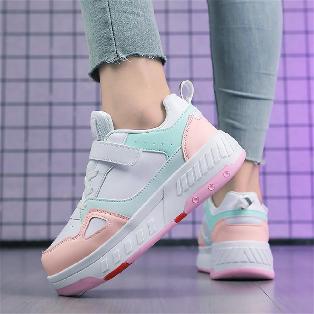 Mateju Zapatos con Ruedas Niñas Niños, Zapatillas con 4 Ruedas Ajustables, Zapatillas de Skateboarding Multiusos 2 en 1 Zapatillas de Correr al Aire Libre para Niños y Adultos