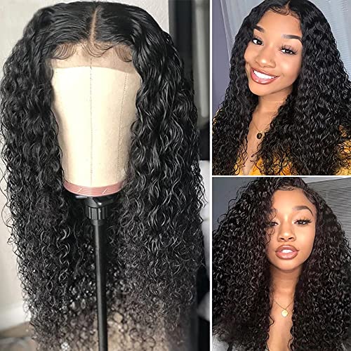 18 Inch Water Wave 4x4 Lace Front Wigs Human Hair for Black Women Water Wave Glueless Lace Closure Wig Brazilian Virgin Hair Wet and Wavy Wigs 150% Density Natural Color Pre Plucked with Baby Hair