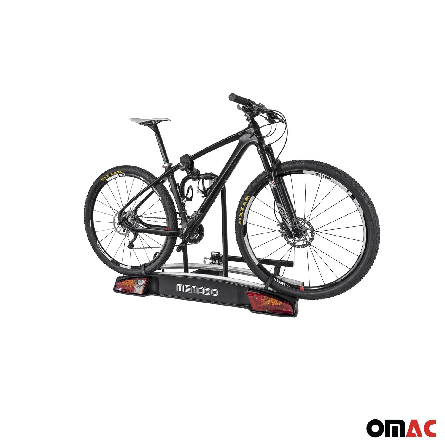 MENABO Portabici Merak Q Gancio Traino Portatutto Posteriore 2 Bici | Portatutto Posteriore Bici Pieghevole Rimovibile Leggero Accessori Cavalletto Bici Alluminio Nero Argento ABE